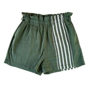Lemlem High Waist Shorts Green White Stripes Bohemian Granola Nature Outdoor MED